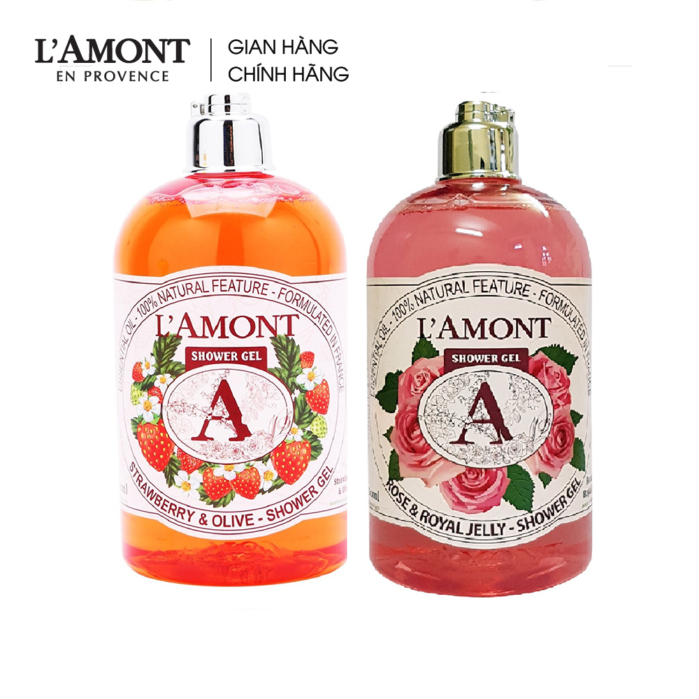 Combo Sữa tắm Rose (hoa hồng) 500ml và Sữa Tắm Strawberry (dâu tây) 500ml - L'amont En Provence