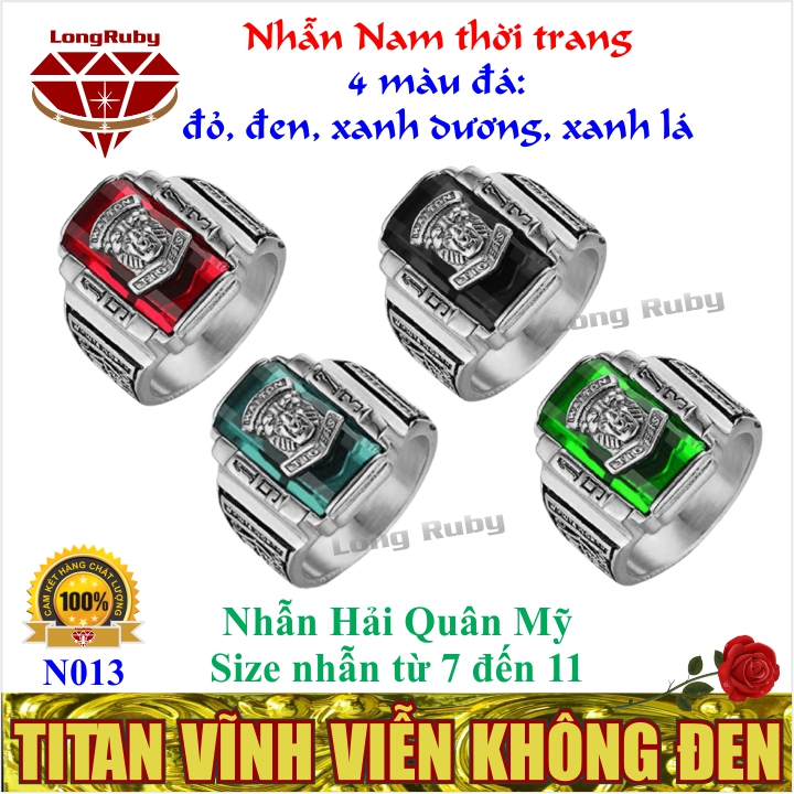 Nhẫn sư tử hải quân mỹ đỏ may mắn không đen | nhẫn nam phong thủy tài lộc - n013a
