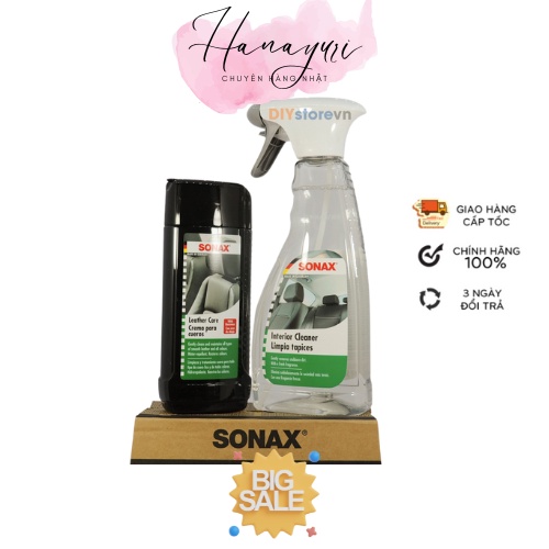 Combo dung dịch làm sạch nội thất xe sonax 321200 & kem bảo dưỡng ghế da sonax leather care 291141