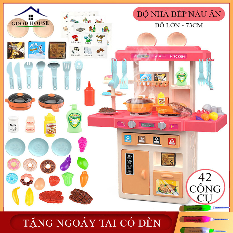 Đồ chơi trẻ em- Bộ đồ chơi nấu ăn- đồ chơi nhà bếp nấu ăn cỡ lớn có vòi nước , âm thanh hiệu ứng khói, lửa như thật . Chất liệu nhựa cao cấp an toàn cho bé