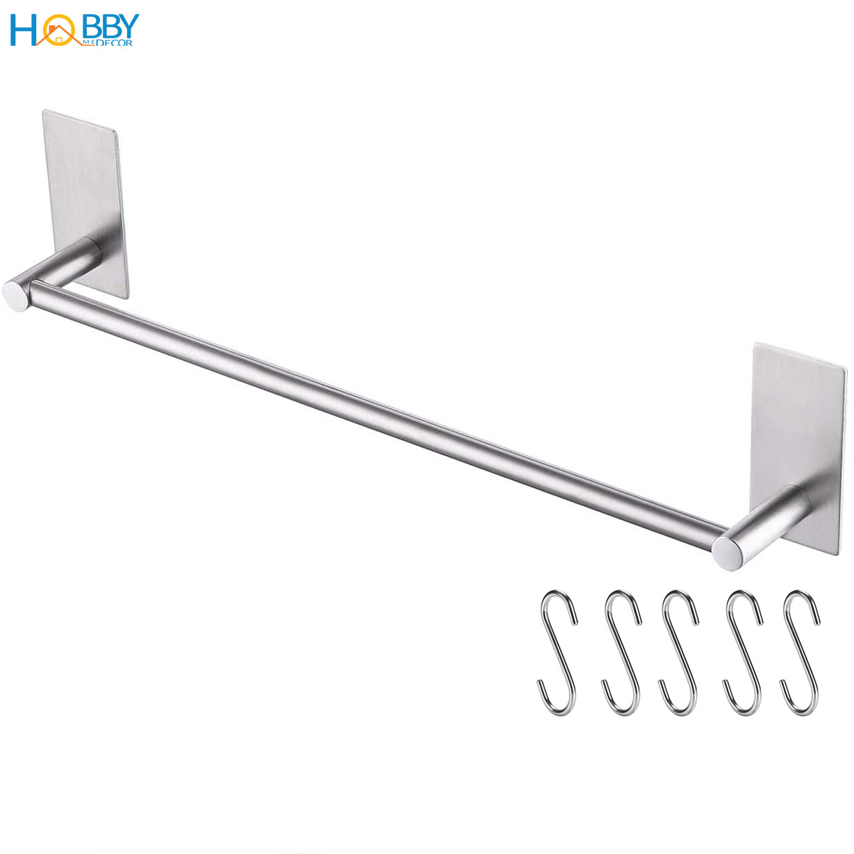 Thanh treo dụng cụ nhà bếp dán tường gạch men kính HOBBY TTCN5S kèm 5 móc treo chữ S  - có sẵn keo dán 3M siêu dính