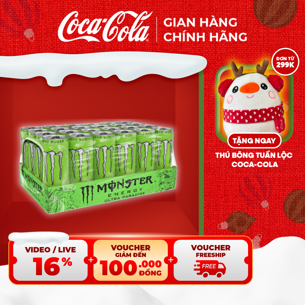 HOẢ TỐC HCM Lốc 24 Lon Nước Tăng Lực Giải Khát Monster Energy Ultra Paradise 355ml Lon Sale 15.12 Coca-Cola Chính Hãng_LD