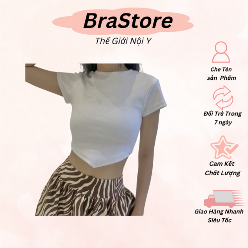 Áo cộc tay nữ croptop vạt nhọn ôm body chất thun gân tăm b04