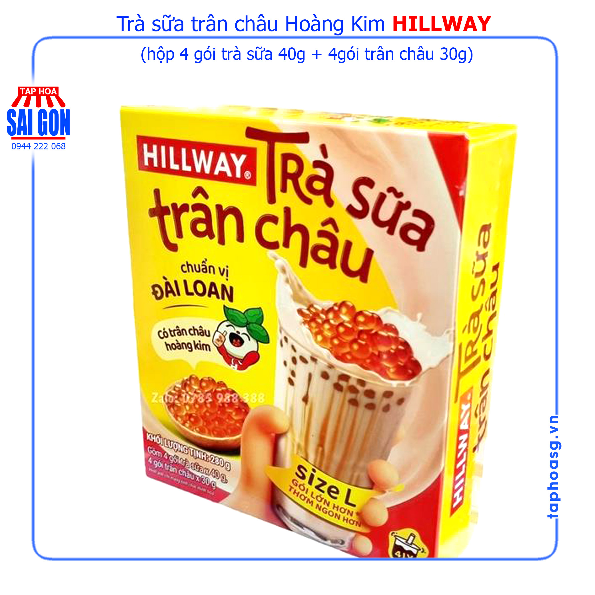 Trà Sữa Trân Châu Hillway hoàng gia size L hộp 280g gốm 4 gói trà sữa 40g và 4 gói trân châu 30g