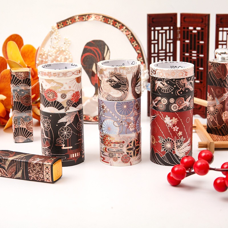 (Mẫu mới) Hộp 5 cuộn Washi tape cổ trang nhũ sáng siêu đẹp xịn Canarystore54