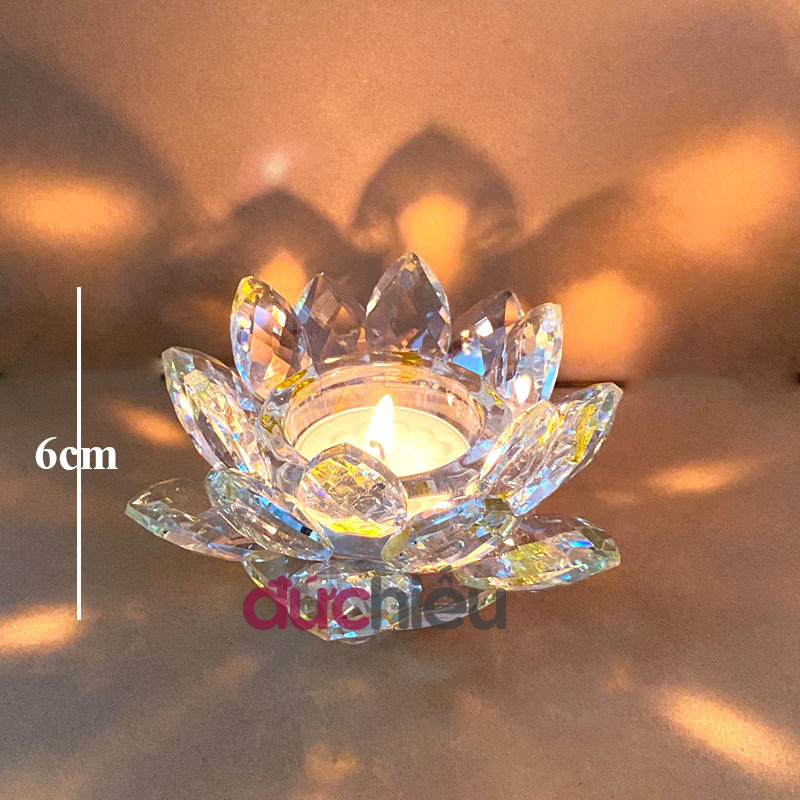 [ Hàng chất lượng cao ] Đế đựng nến hoa sen pha lê, chân nến thủy tinh hình hoa sen dâng Phật, Bồ tát - Đức Hiếu Shop