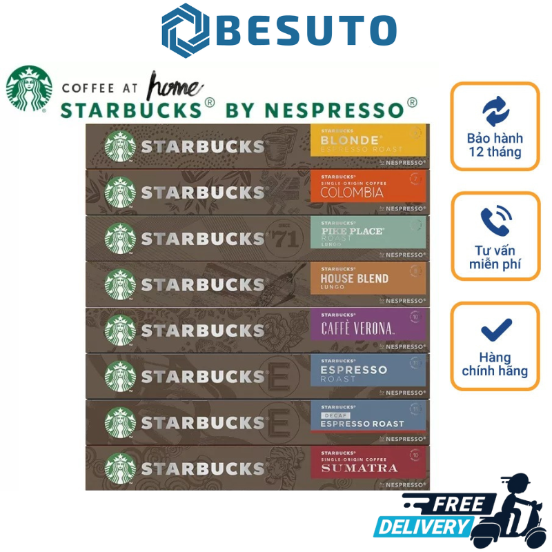 Cà Phê Viên Nén Nespresso Starbucks, Viên Nén Cà Phê Nespresso, Hộp 10 Viên, Nhiều Vị, Nhập Khẩu Đức, Hàng Chính Hãng
