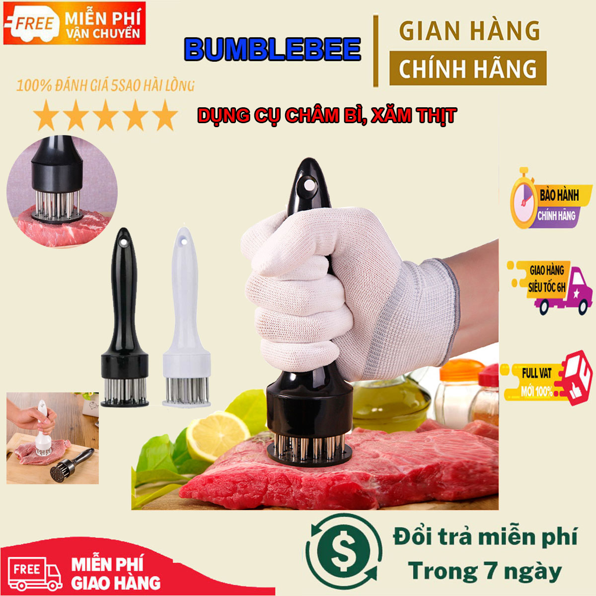 Dụng cụ châm bì, xăm bì, xâm bì, cây châm, xâm, xăm thịt, làm mềm thịt, làm heo quay da giòn nhà bếp nấu ăn