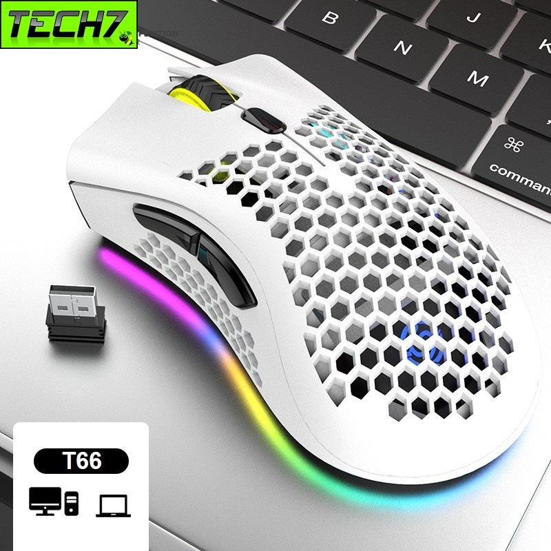 Chuột Không Dây Pin sạc T66 Gaming led RGB Cổng sạc TypeC chống mỏi cổ tay cho máy tính laptop