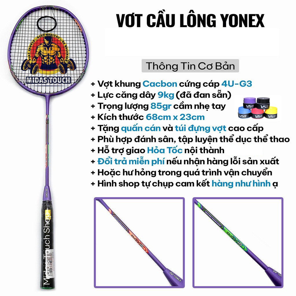 Vợt Cầu Lông KHUNG CACBON Chịu Lực Đan Máy Căng 9kg(Tặng Cước, Quấn Cán và Công Đan)
