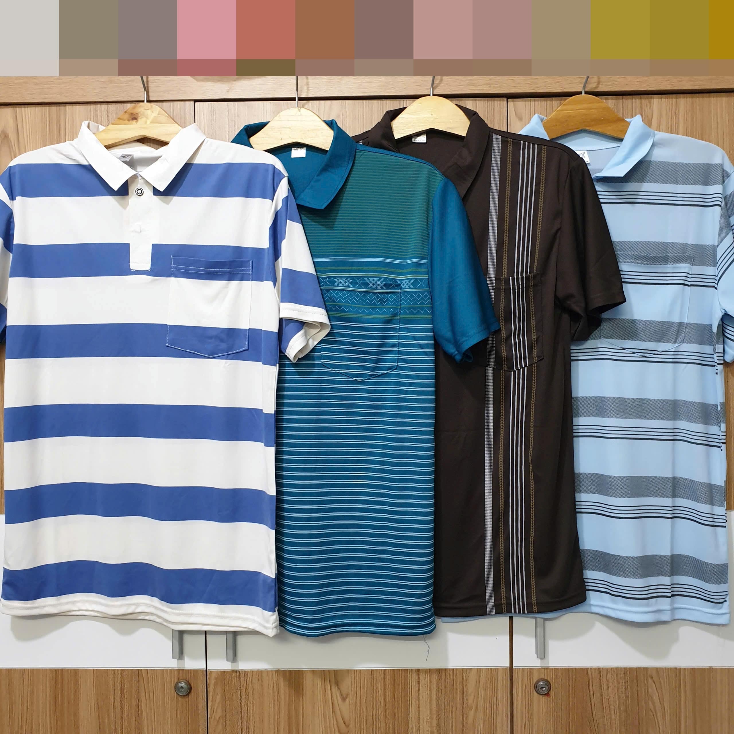 [COMBO 3 ÁO] Áo Thun Nam Trung Niên Có Túi Cổ Trụ Tay Ngắn Họa Tiết Kẻ Sọc, Chất Thun Mỏng Mát