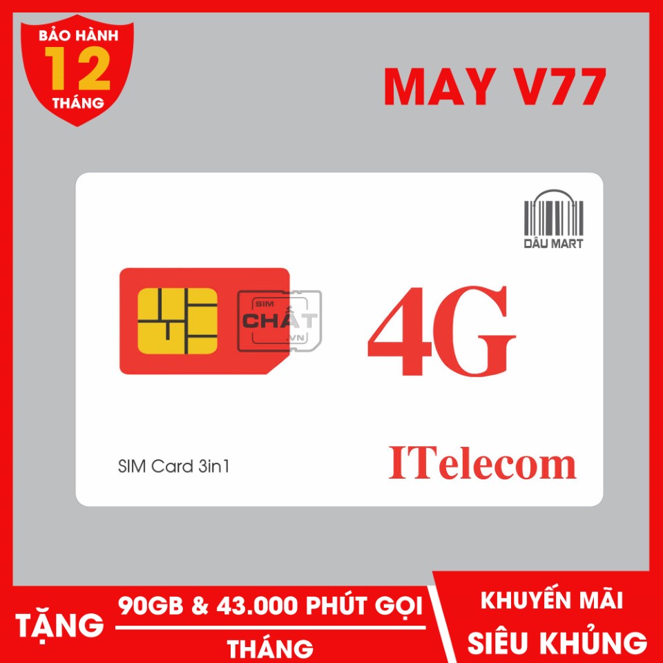 SIM 4G V77 Gói Cước MAY ITelecom Tặng 90GB/Tháng + Miễn Phí Gọi Nội Ngoại Mạng - Giống VD89P