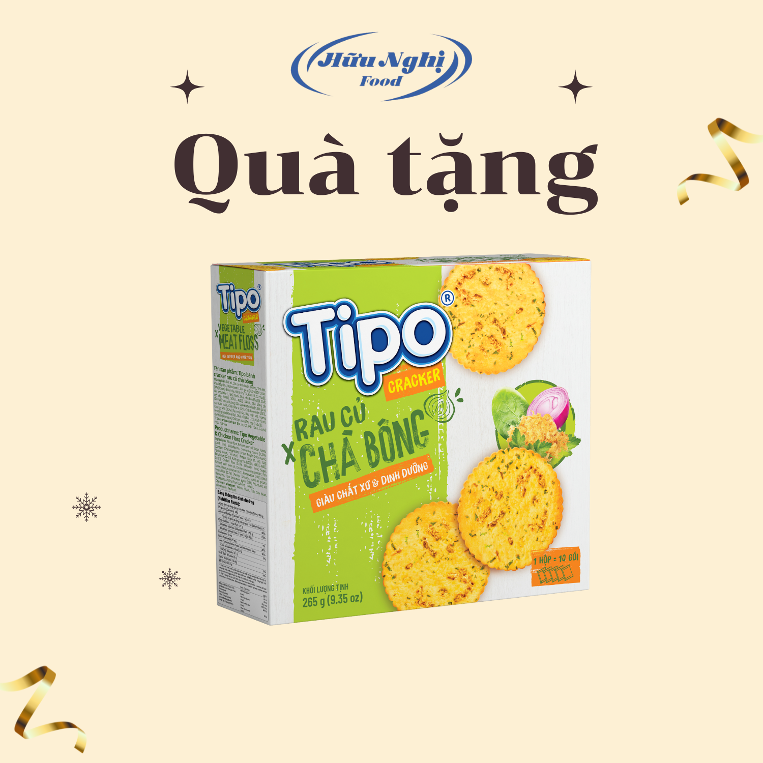 (QUÀ TẶNG KHÔNG BÁN) Bánh quy rau củ chà bông Tipo 265g Hữu Nghị