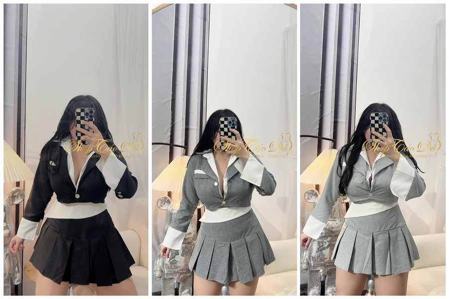 Set sơ mi tay dài + chân váy ngắn trang trọng nổi bật S118 🍎🍎🍎