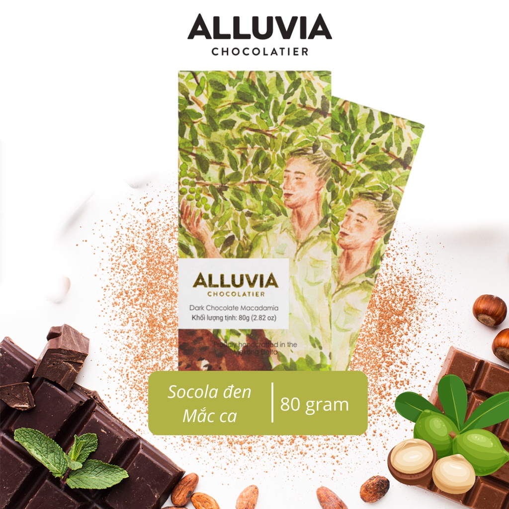 Socola đen nguyên chất nhân hạt Mắc ca đắng vừa ít ngọt Alluvia Chocolate