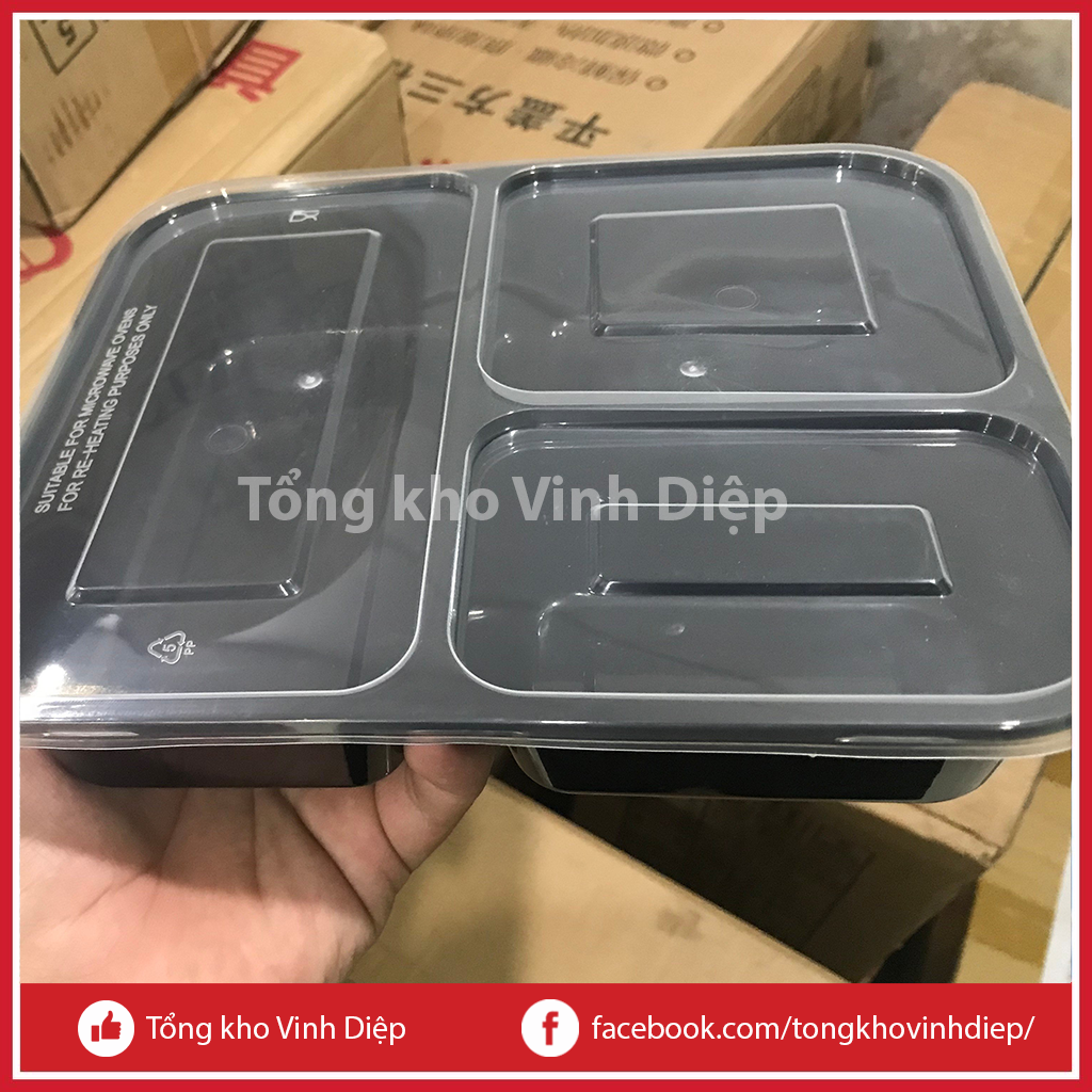 Combo 50 hộp cơm nhựa 3 ngăn dùng 1 lần