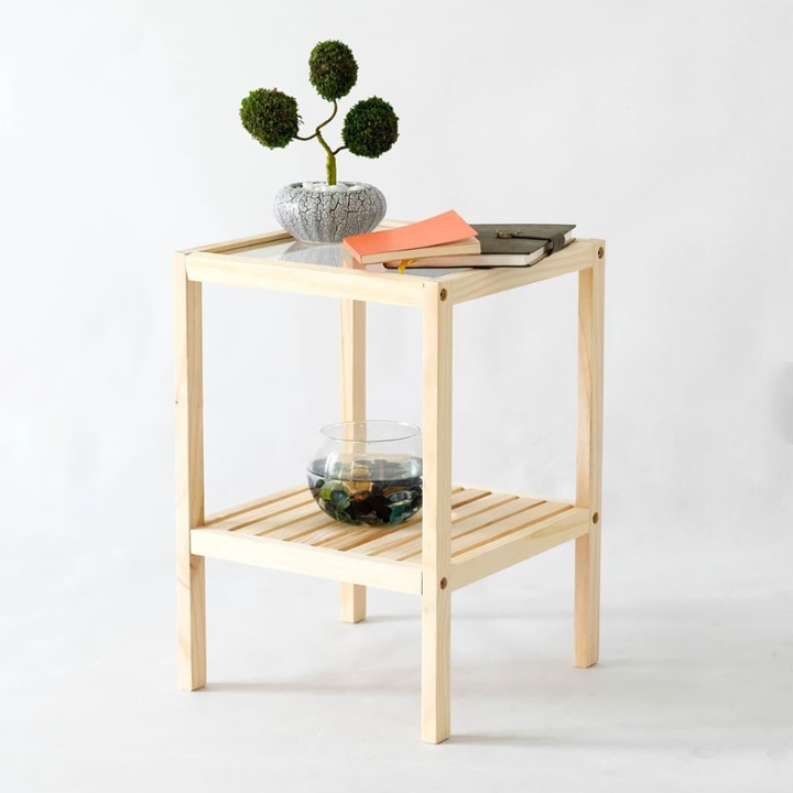 Kệ đầu giường 2 tầng - Kệ gương 2 tầng đầu giường gỗ thông