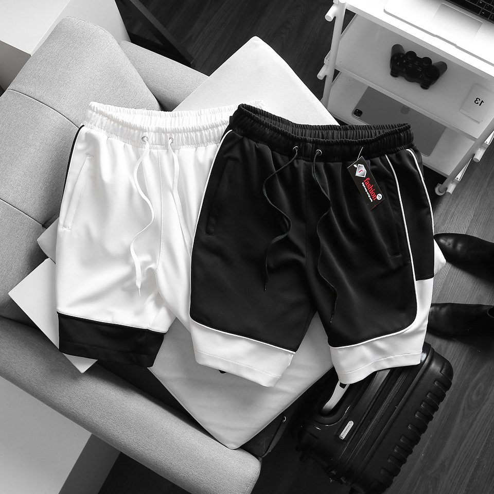 Quần short thun nam thời trang bigsize - phối trắng đen