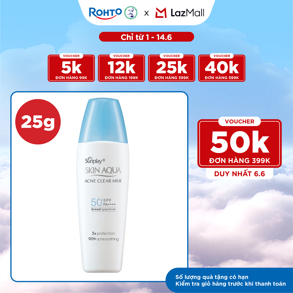 Kem chống nắng Skin Aqua cho da mụn, dạng sữa dùng hàng ngày Sunplay Skin Aqua Acne Clear Eco Việt Nam SPF 50, PA++++ 25g