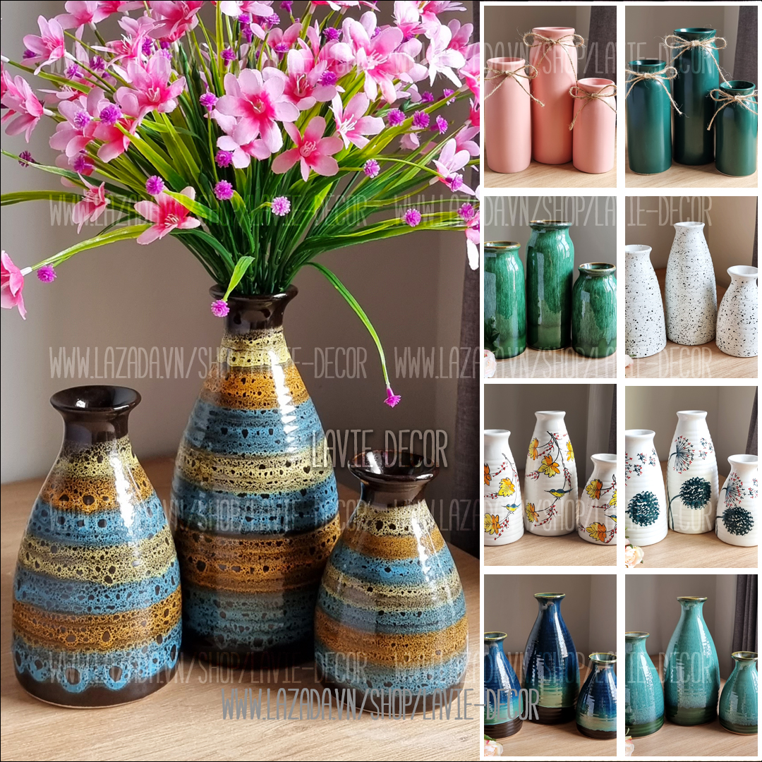 Bộ 3 lọ hoa trang trí gốm sứ Bát Tràng