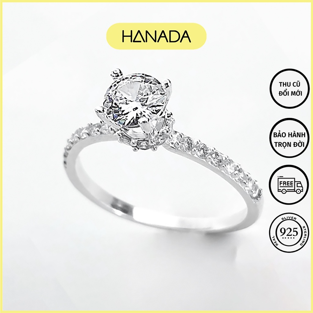 Nhẫn Bạc 925 Hanada Trụ Đính Đá Chuẩn 6A Lấp lánh Đơn Giản Grace Trang Sức Bạc Đi Tiêc 1028