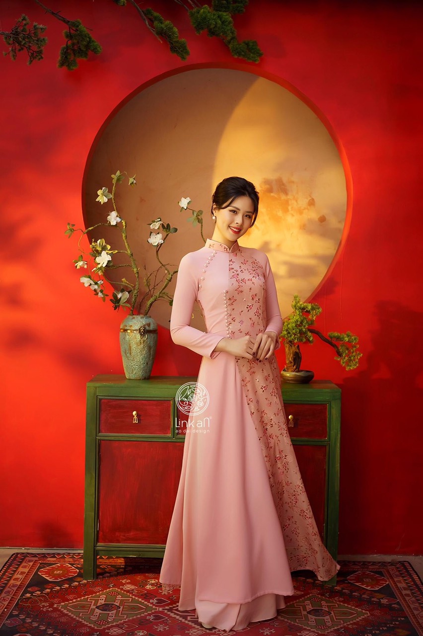 Bộ áo dài voan tơ 4 tà cao cấp đính ngọc