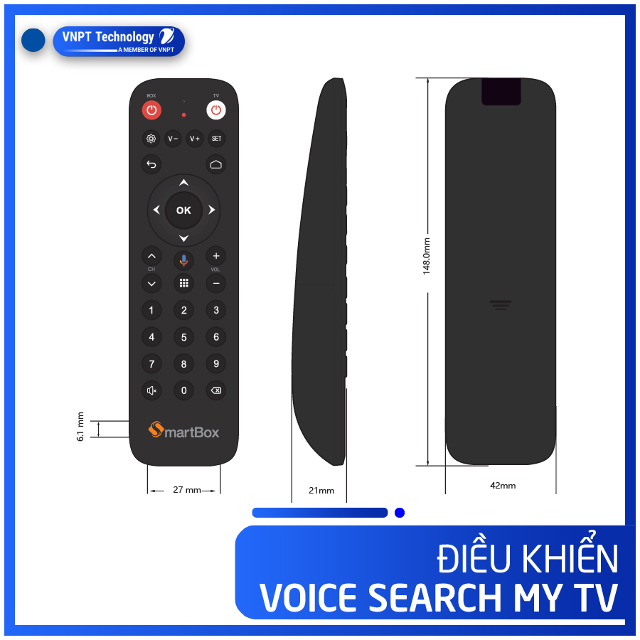 Điều khiển Smartbox Android MyTV VNPT Technology có tìm kiếm giọng nói chính hãng cao cấp