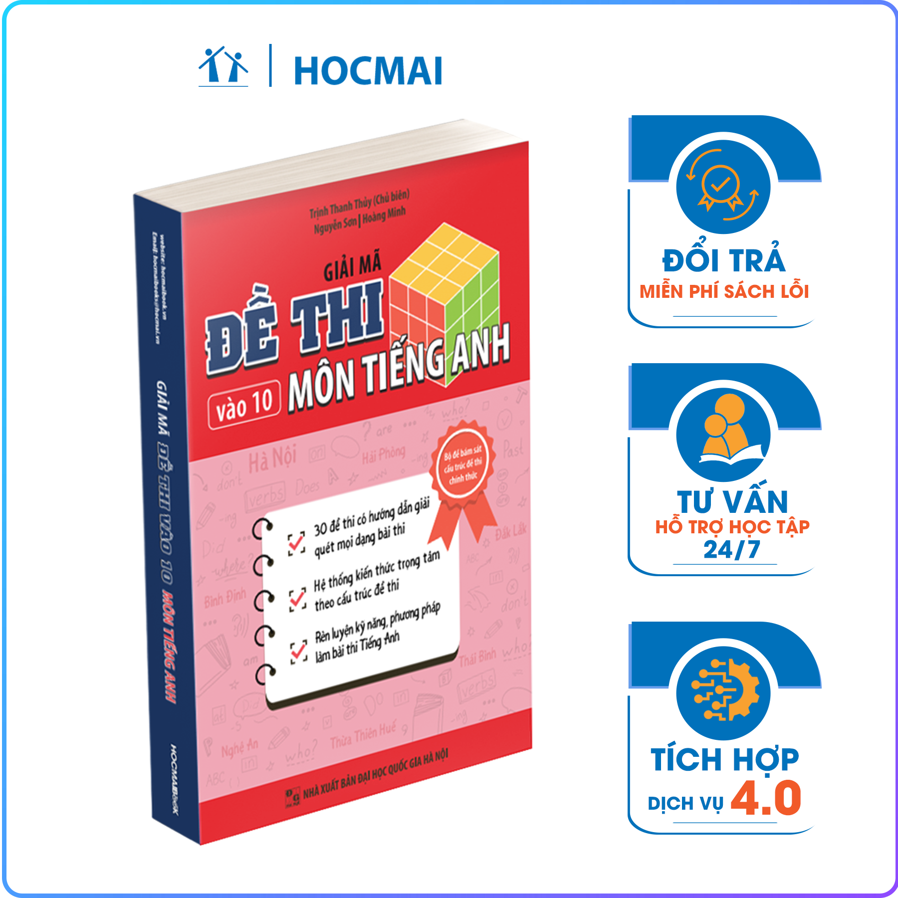 Sách Giải mã đề thi vào 10 môn Tiếng Anh - 30 đề thi chọn lọc, Hệ thống kiến thức ngữ pháp, ngữ âm, Chinh phục 8+ tiếng Anh lớp 9