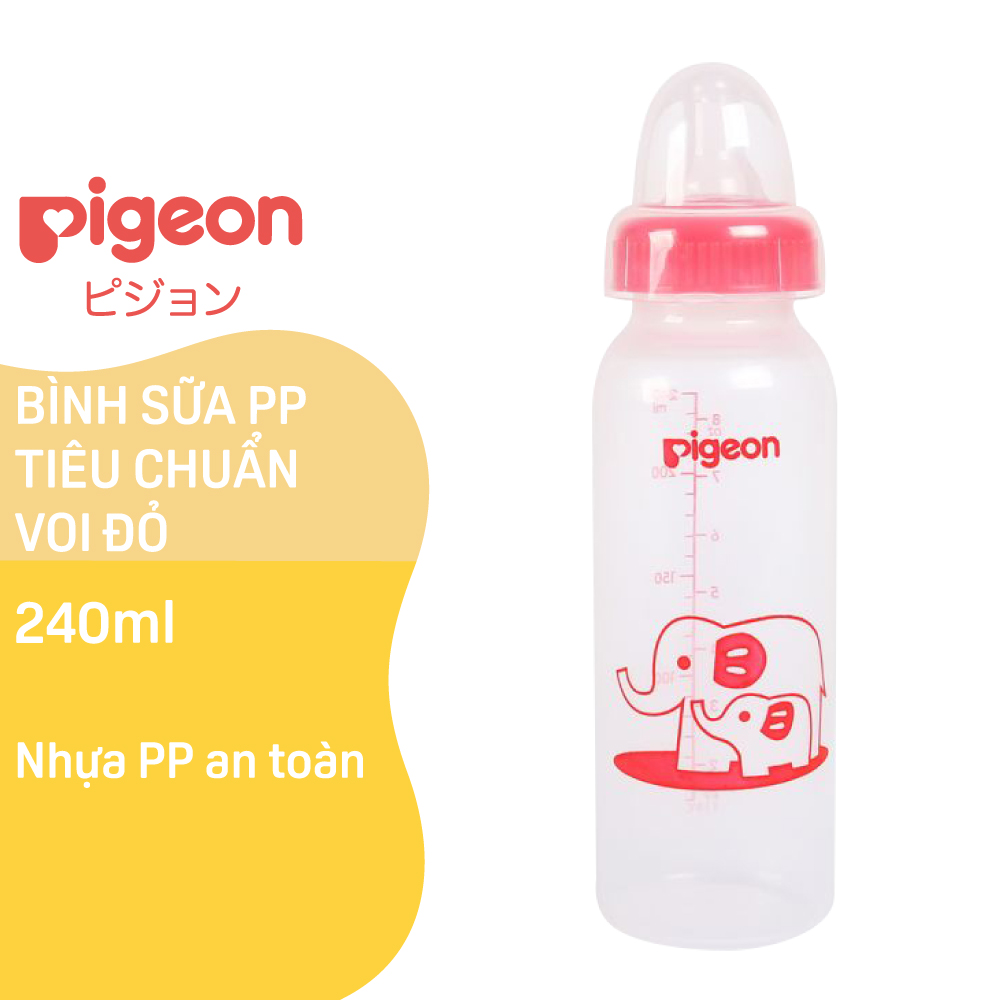 Bình sữa cổ hẹp PP tiêu chuẩn Pigeon - Voi đỏ 240ml
