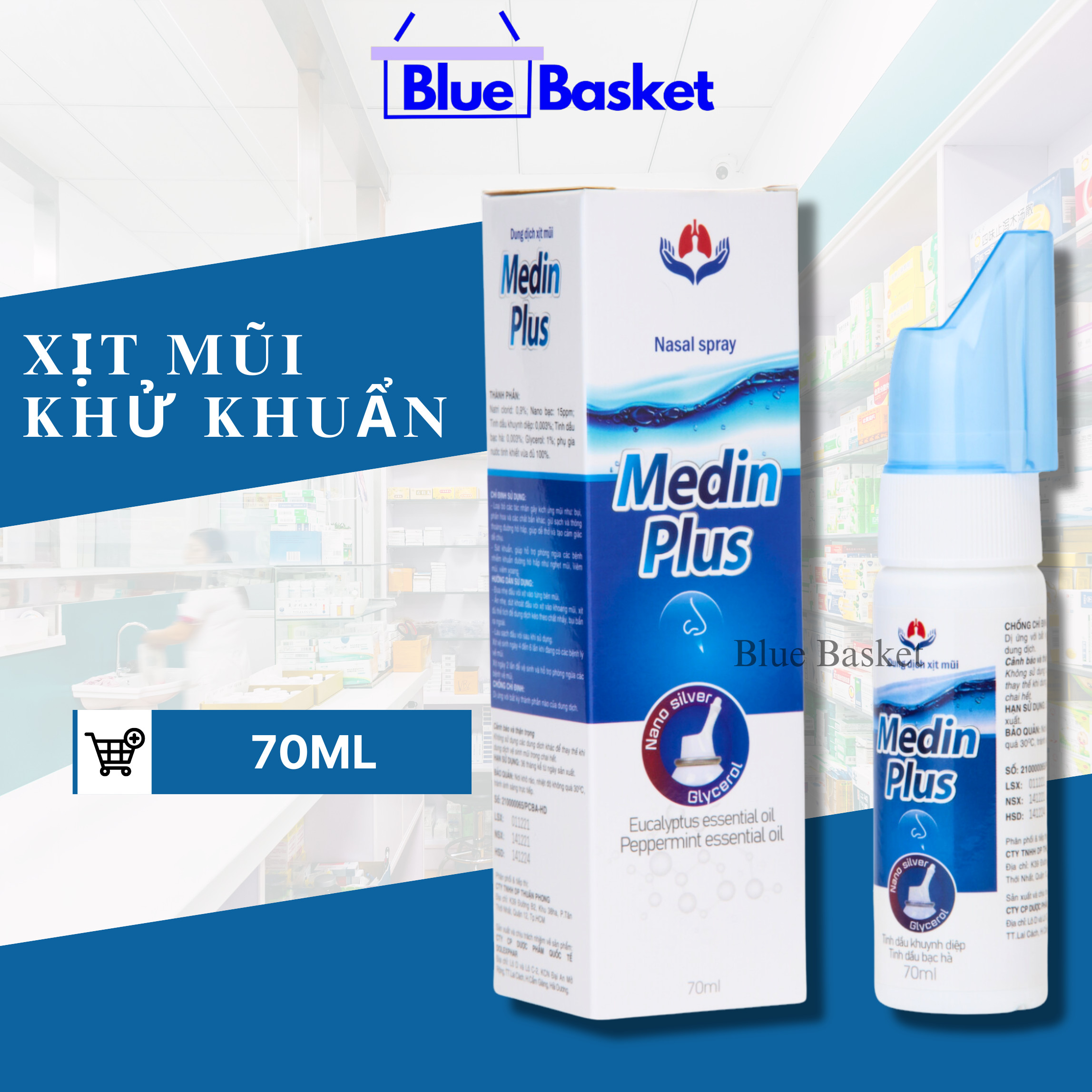 Dung dịch xịt rữa mũi khử khuẩn dược phẩm medin plus giảm nghẹt mũi và viêm mũi 70ml