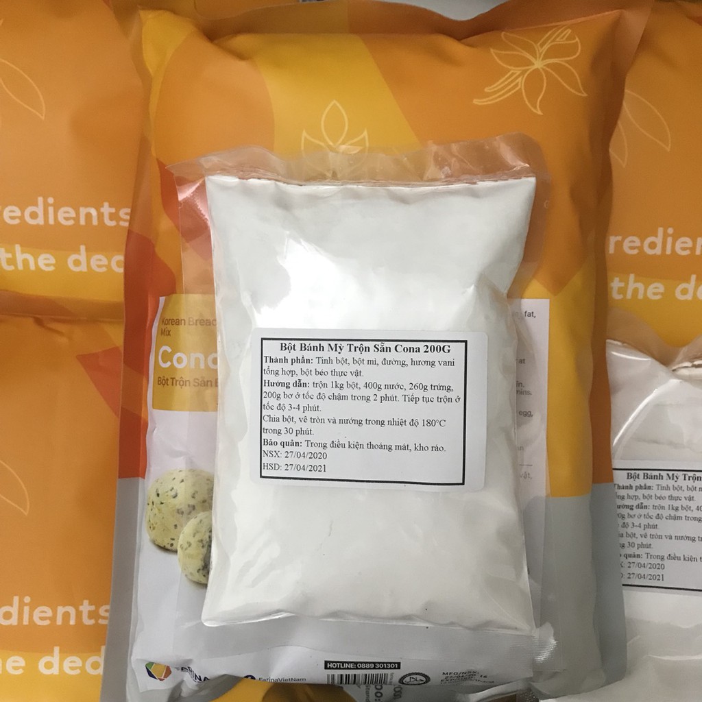 Bột Trộn Sẵn Bánh Mỳ Hàn Quốc Farina Cona Chia Gói Nhỏ 200g
