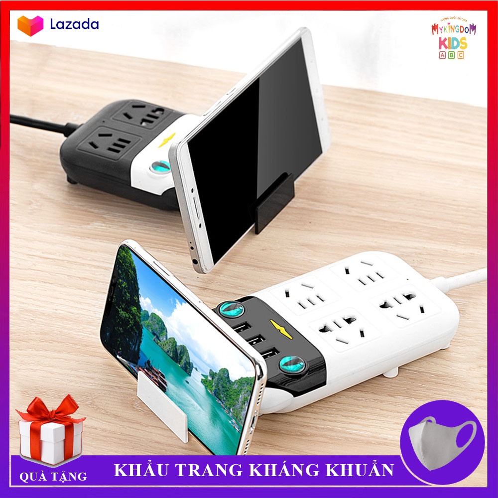 Ổ Cắm Điện Thông Minh - Thiết Kế Đầu Mèo Ngộ Nghĩnh - 4 Ổ Cắm + 3 Cổng USB Sạc Điện Thoại - Có Đèn Báo Dễ Sử Dụng Ban Đêm Tiện Dụng
