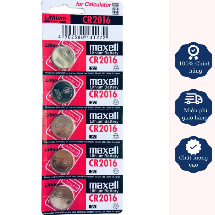 Vỉ 5 viên pin cmos cr2016 maxell nhật bản lithium 3v