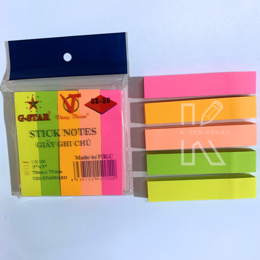 Xấp 100 tờ giấy ghi chú 3x3 5 màu dạ quang gstar bảng nhỏ, giấy note - k pen