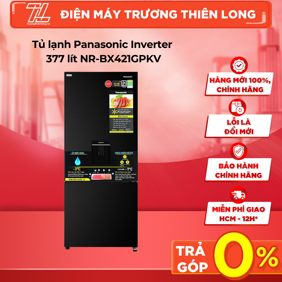 Tủ lạnh panasonic inverter 377 lít nr-bx421gpkv mới 2021 - trả góp 0% - giao toàn quốc