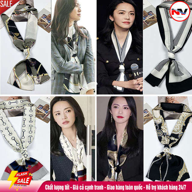 Khăn ruy băng lụa 145x15cm quàng cổ, buộc tóc, quấn túi, quấn túi xách thời trang
