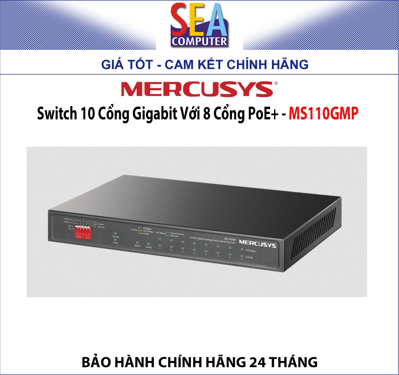 Mercusys Switch 10 Cổng Gigabit Với 8 Cổng PoE+ - MS110GMP