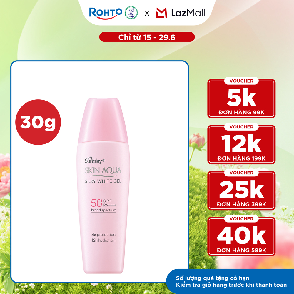 Kem chống nắng Skin Aqua dưỡng trắng  dưỡng ẩm, dùng hàng ngày dạng gel Sunplay Skin Aqua Silky White Gel Eco Việt Nam SPF 50, PA++++ 30g