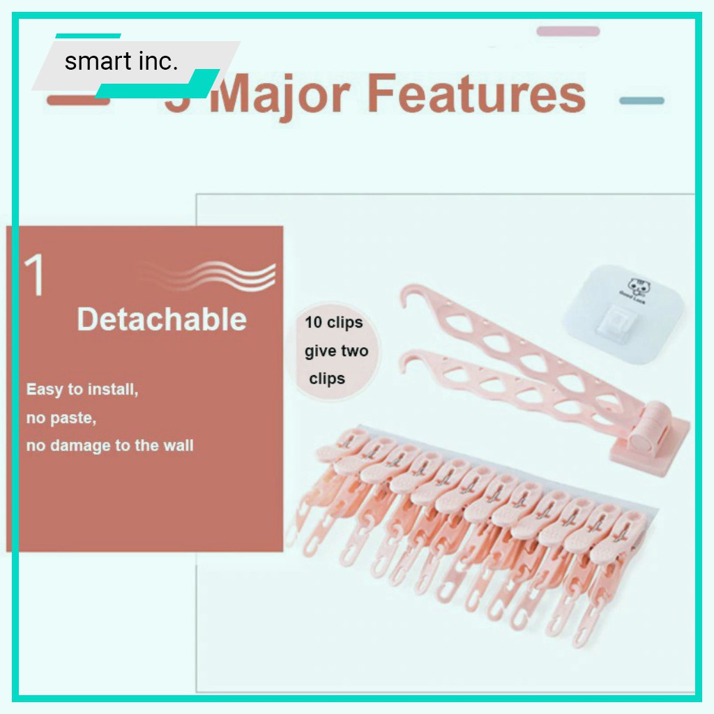 Móc Kẹp Phơi Tất Vớ Khăn Quần Áo Kẹp Nhựa Treo Gắn Dán Tường Phơi Đồ Lót Trẻ Em Người Lớn Ngoài Trời Ban Công Lan Can