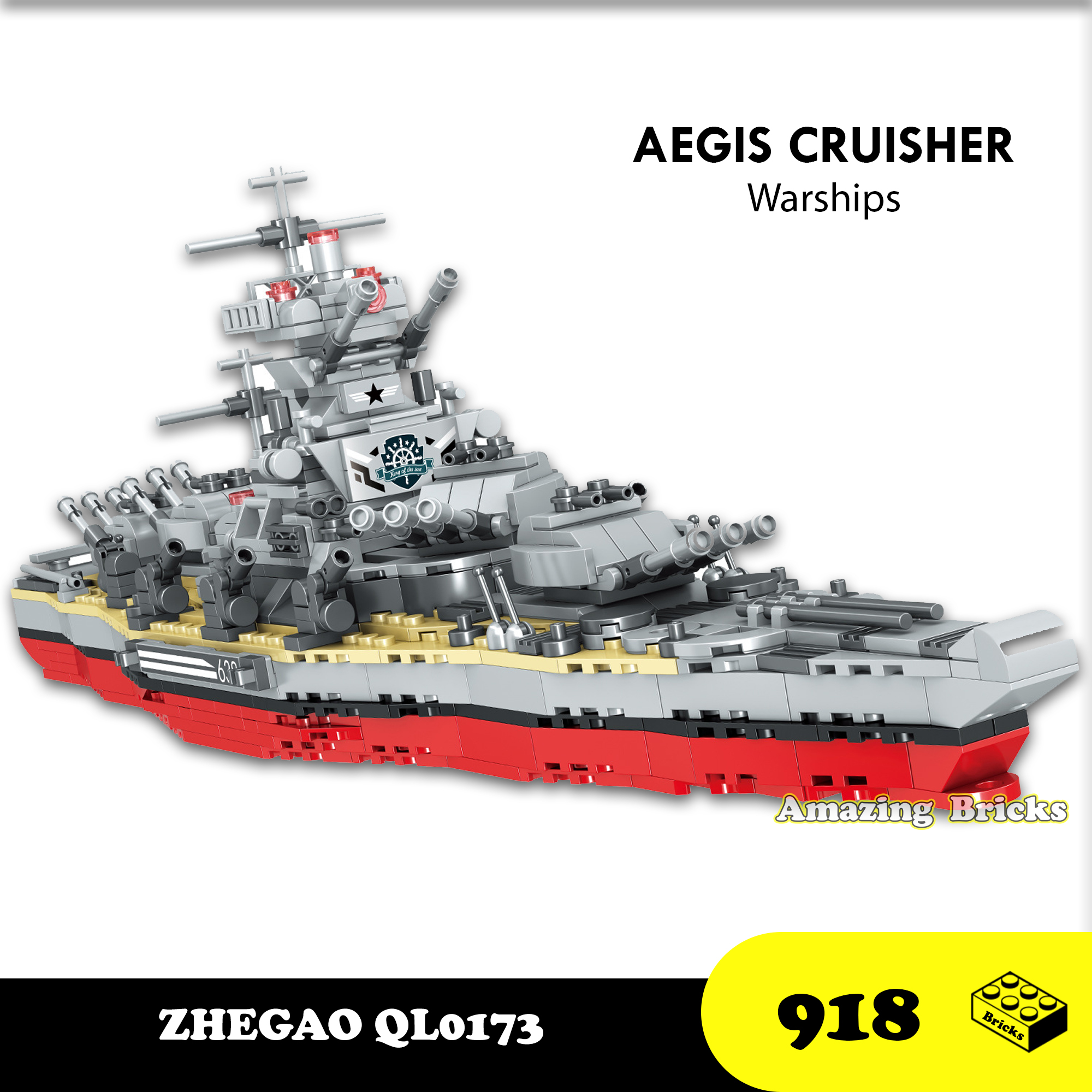 Đồ chơi Lắp Ráp Tàu Chiến Lục Quân, ZheGao QL0173 Destroyer Cruisher, Xếp hình thông minh [918 Mảnh ghép]