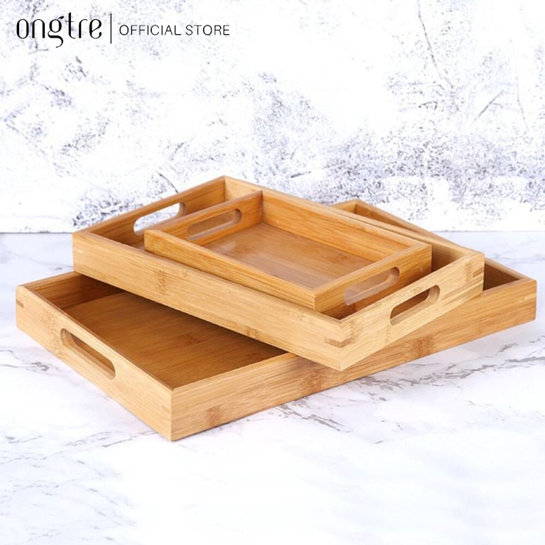 Khay trà ONGTRE bằng gỗ Tre kiểu Nhật , Khay tre chữ nhật trang trí decor thân thiện môi trường