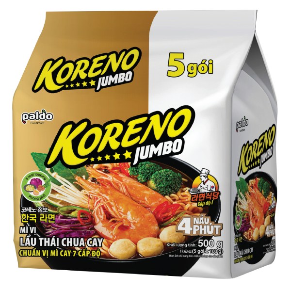 Lốc 5 Mì Koreno Jumbo Lẩu Thái Chua Cay Gói 100G 42170