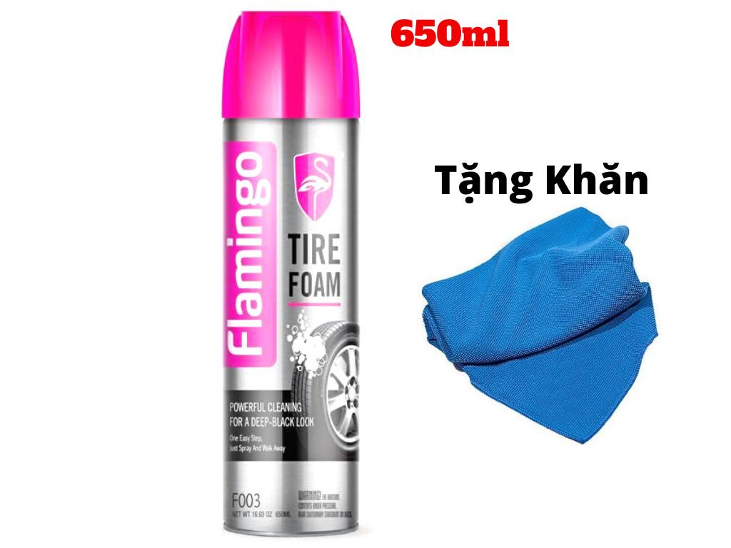 [HCM]Dung Dịch Rửa Dưỡng Lốp Dưỡng Nhựa Nhám 2 Trong 1 Flamingo TIRE FOAM 650ml Kèm Khăn