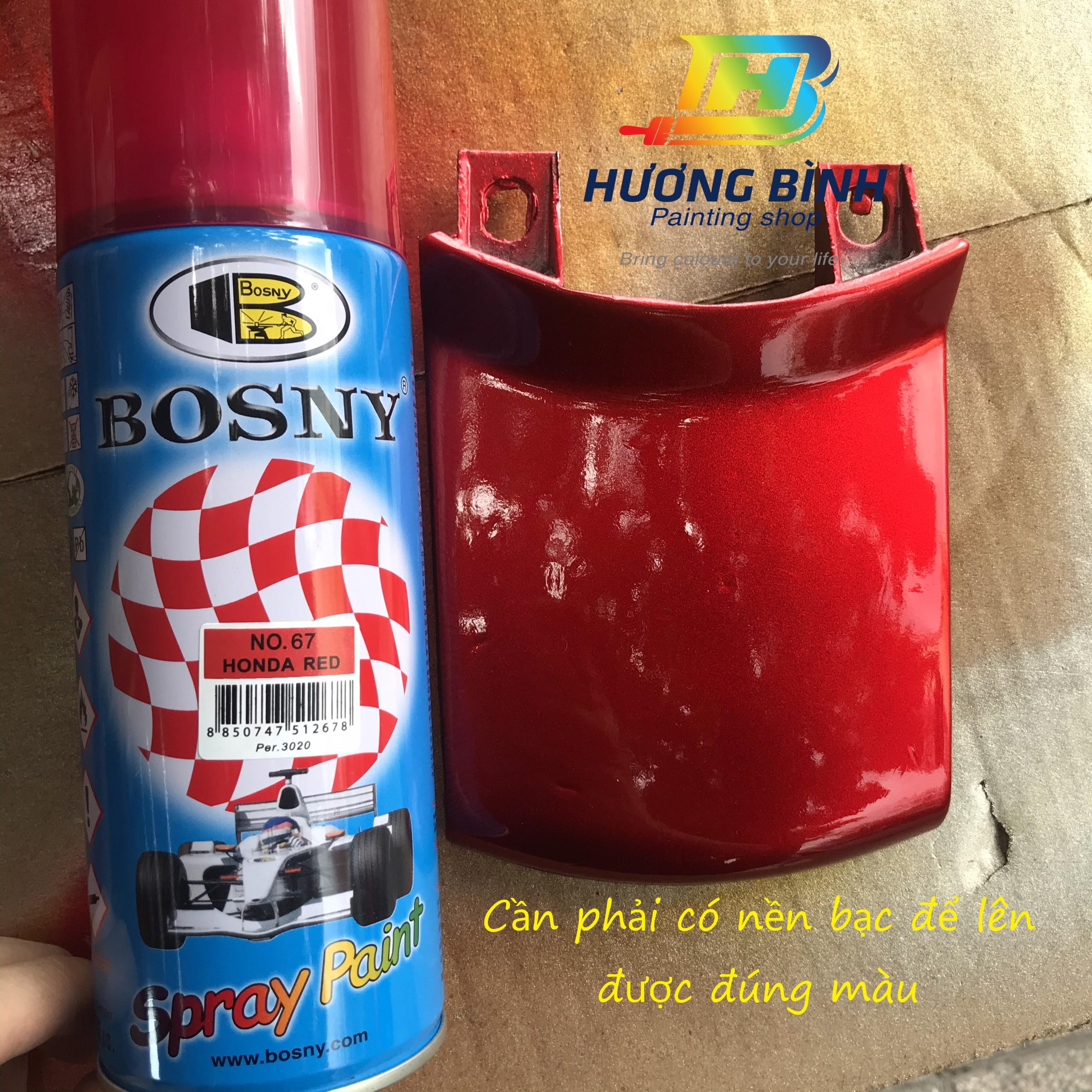 Sơn xịt Bosny Candy Đỏ Honda - No.67 (cần phải có nền Bạc mới lên được màu)
