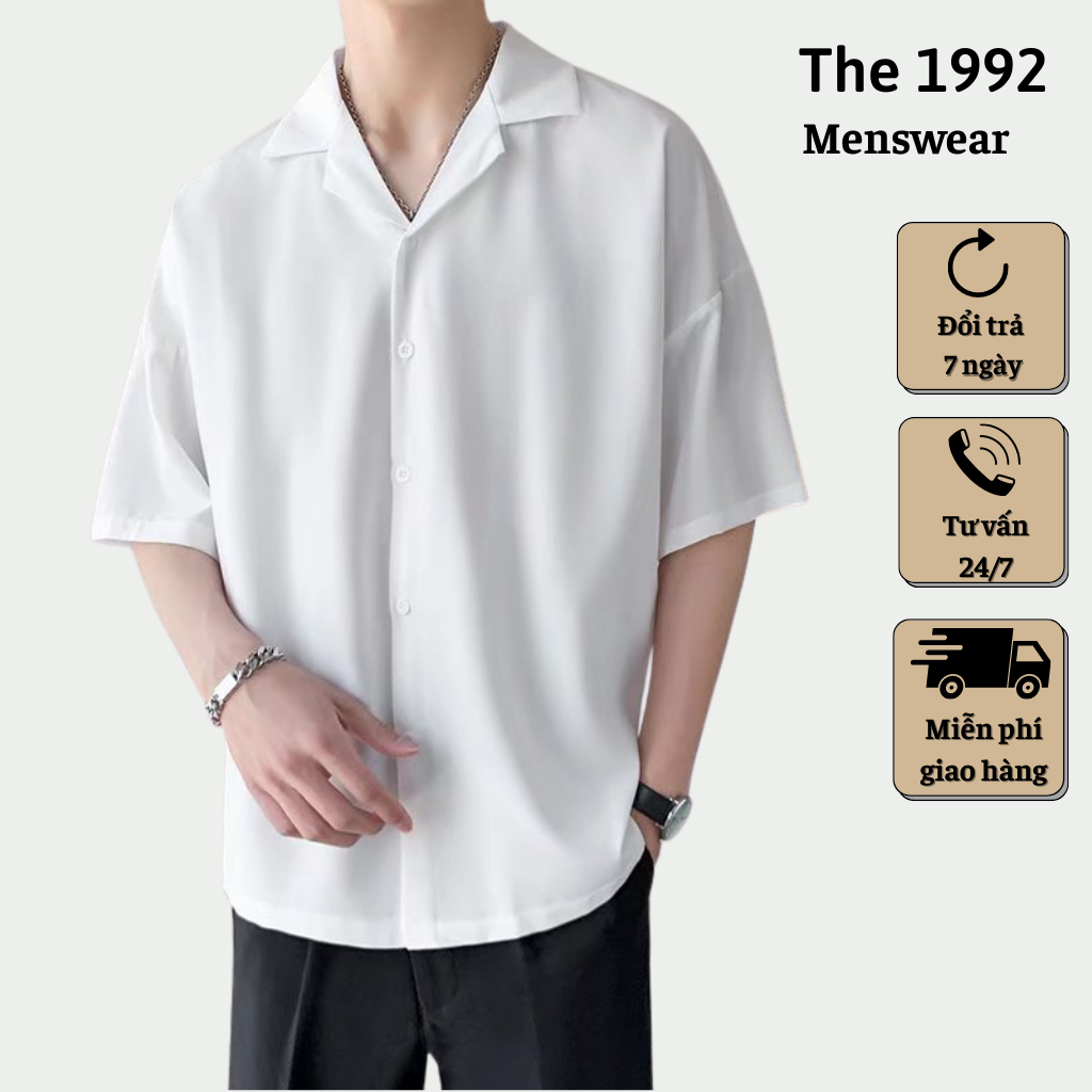 Áo sơ mi nam nữ ngắn tay, cổ vest form rộng học sinh vải lụa lạnh Hàn Quốc (SMCVEST)