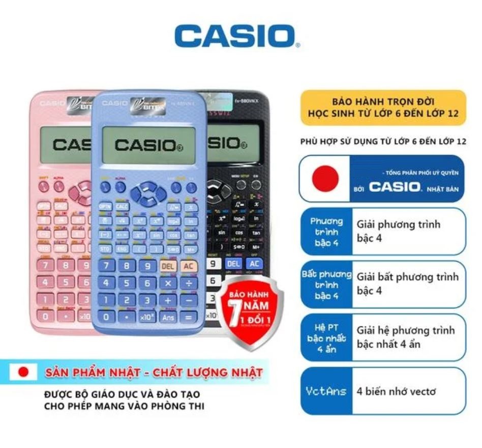 Máy tính Casio Fx-580VN X, Máy Tính 580, Máy tính CASIO FX-570 ES Plus Nhật Bản Dành Cho Học Sinh, S