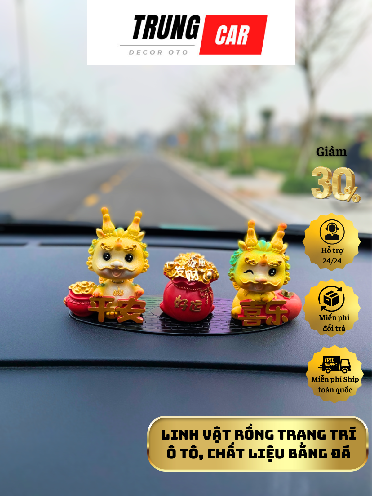 Tượng rồng con mini TrungCar chất liệu bằng đá trang trí ô tô, bàn làm việc đáng yêu,rồng vàng con g