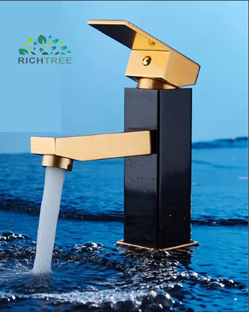Vòi lavabo NÓNG LẠNH RICHTREE RT-C18 Dáng vuông -Dòng cắm chậu cao 18 cm - Chất liệu đồng sơn tĩnh điện -Bảo Hành 03 năm+ Tặng kèm bộ dây cấp ( 2 màu )