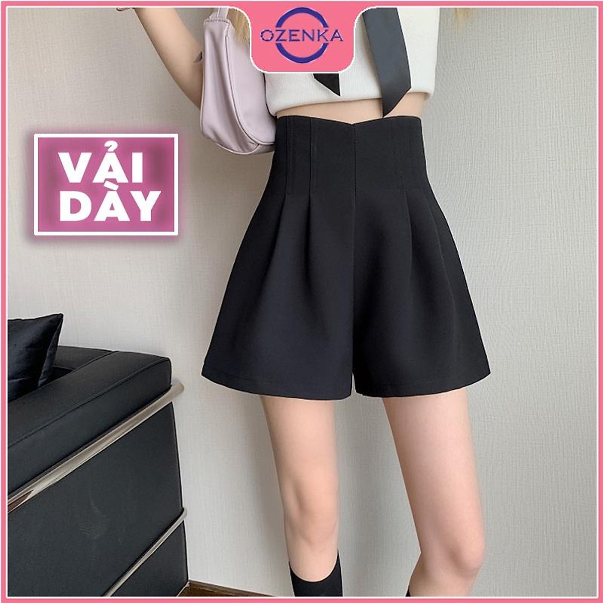 QUẦN SOOC RỘNG CẠP SIÊU CAO NỮ, QUẦN SHORT ĐÙI NGẮN KHOÁ SAU VẢI DÀY ĐẸP CÓ BIG SIZE MÀU ĐEN BE SÁNG MẶC ĐI CHƠI QSN001