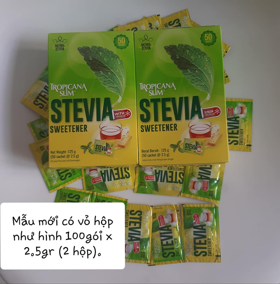 Bộ 2 hộp đường ăn kiêng Tropicana Slim Stevia 50 gói (MẪU MỚI HỘP 125GRAM)